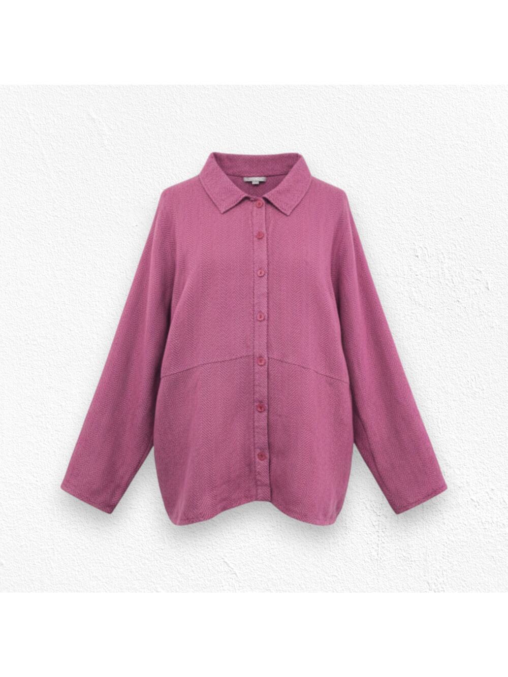 Y2K Vintage FLAX Pink Linen Herringbone Button Front Shirt Oversized Top Size XL